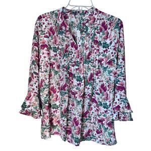 Summer Floral Printed V-Neck Swing Blouse Tunic Peasant Bat Wing Cottagecore XL